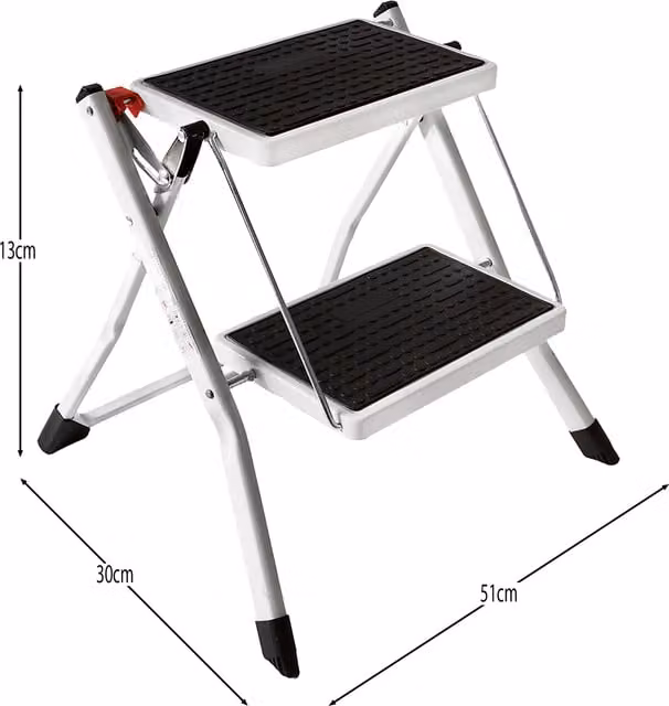 Home Vida 2 Step Folding Steel Ladder with Anti-Slip Mats and Handle, White