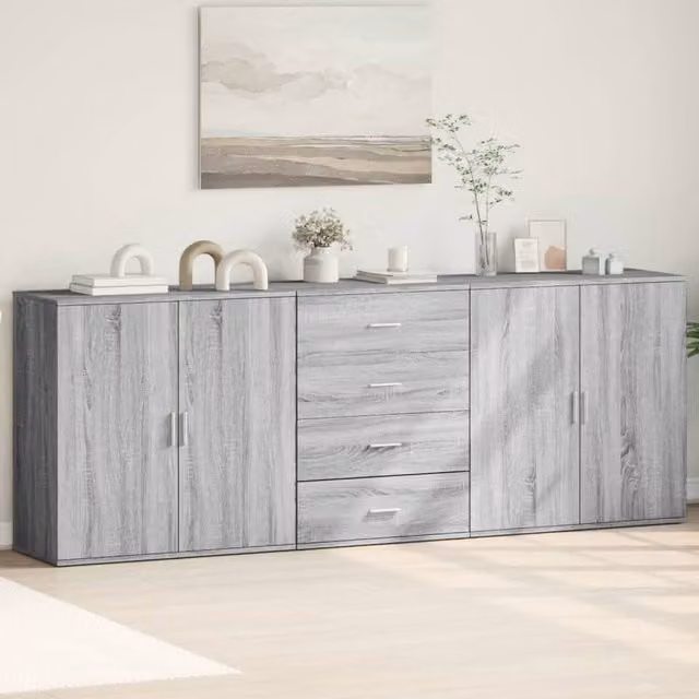 Berkfield Home Set of 3 Modern Grey Sonoma Sideboards in Matt MDF