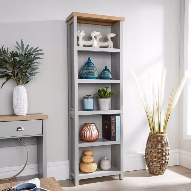 Home Source Avon 5 Tier Tall Bookcase Shelving Unit in Grey