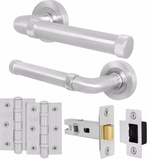 AFIT Satin Nickel Door Handle Latch Set in Silver with Brushed Aluminium Finish