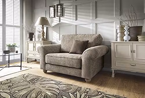 Abakus Direct Ingrid 2 Seater Cuddle Sofa in Taupe with Braided Chenille Fabric, W/D/H: 145 x 95 x 90 cm – 1
