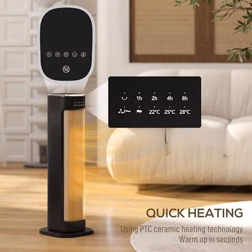 HOMCOM 2000W Ceramic Fan Heater with Timer and Remote Control, Black, W/D/H: 21.0 x 20.0 x 19.7 cm – 3