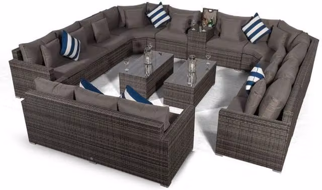 Giardino Santorini 13 Seat Rattan Garden Set with 3 Seat Sofa and Ice Bucket Coffee Tables in Grey