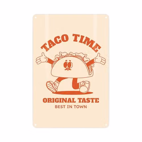 Purely Home Retro Taco Time Metal Wall Plaque, Red, W: 28.3 cm x H: 19.7 cm