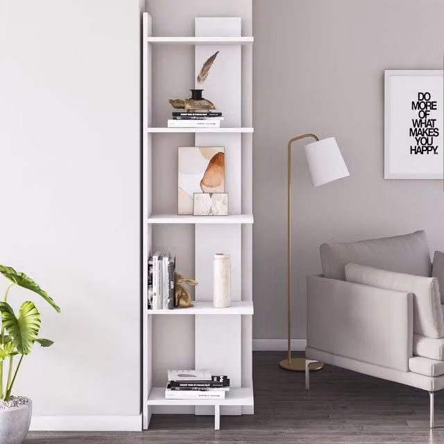 Decorotika Alica 5-Tier Corner Bookshelf, White