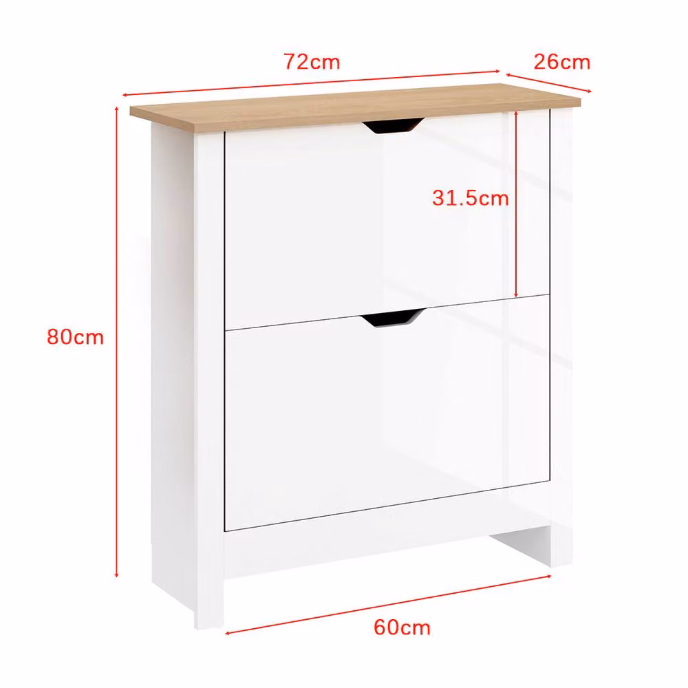 ERGOVEXA Glossy Slim White Shoe Cabinet with Tilting Compartments and Internal Shelves – 2