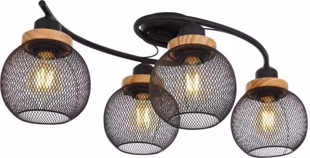 Netlighting Pablo Multi Arm Semi Flush Ceiling Lamp in Black and Brown with 4x E27 Sockets – 1