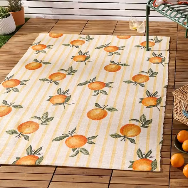 Furn Yellow Gingham Check Outdoor Rug W: 120 cm, L: 170 cm
