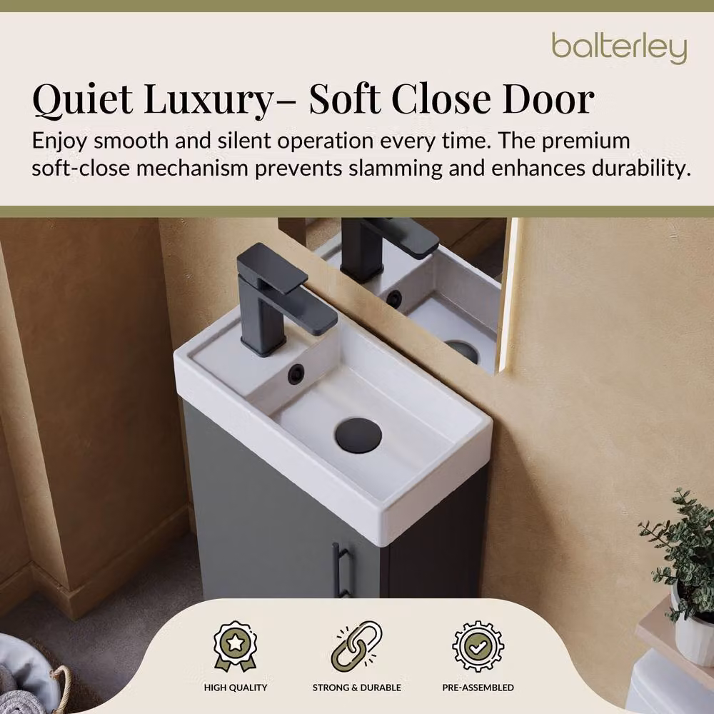 Balterley Gloss Grey Freestanding Floor Standing Vanity Basin with Matt Black Handle, Width: 40 cm, Height: 86.1 cm – 3