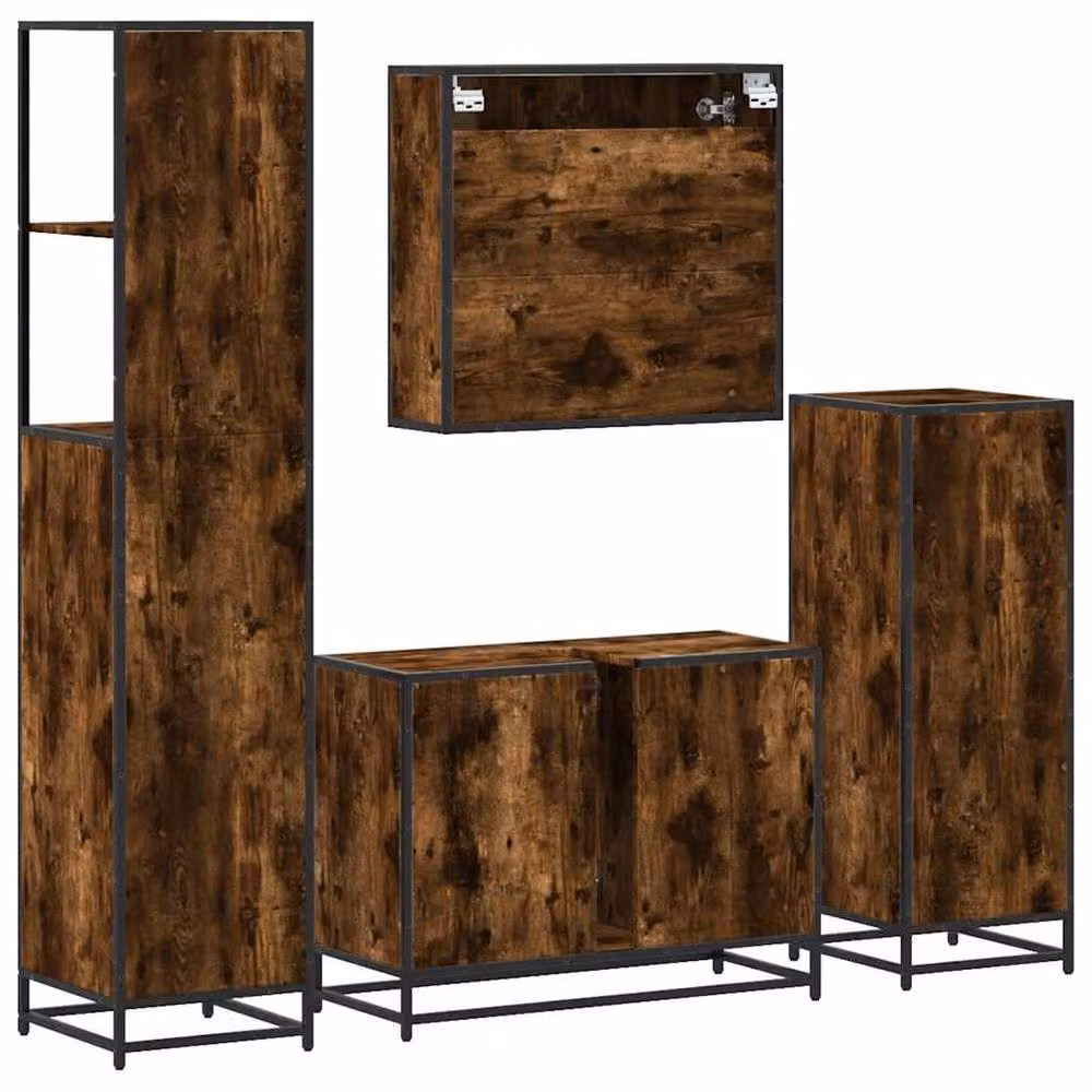 Berkfield Home 4-Piece Industrial Bathroom Furniture Set in Smoked Oak and Brown – 5
