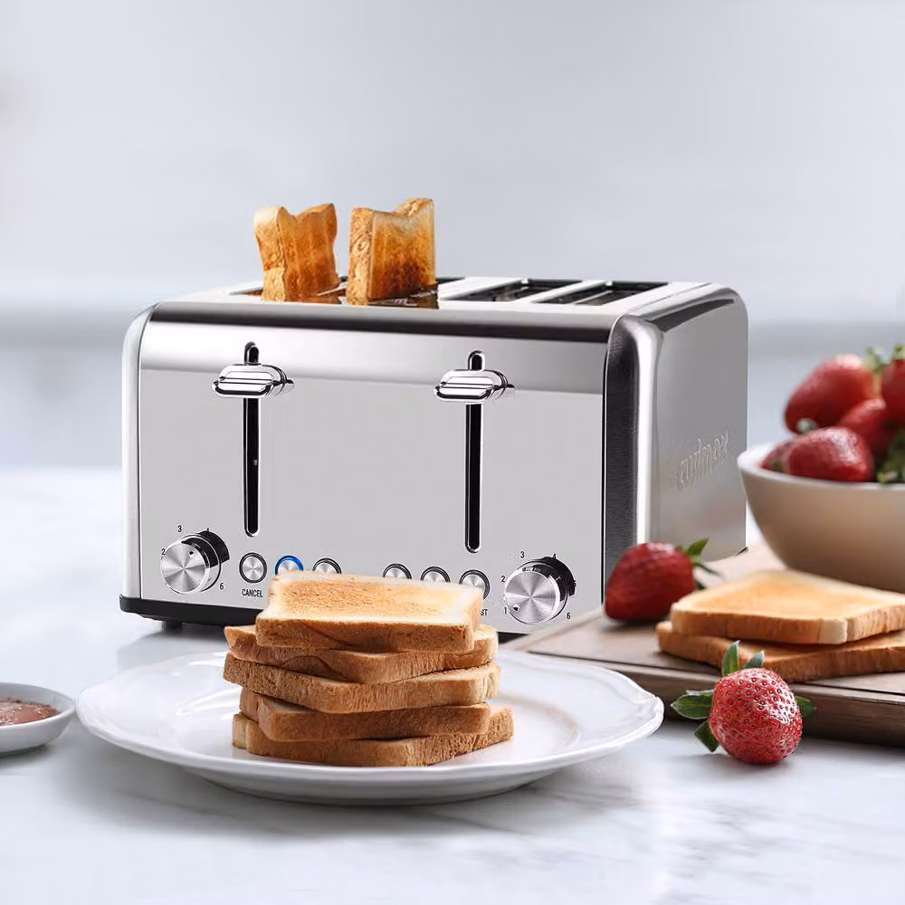 Cusimax Silver Stainless Steel 4-Slice Toaster with Extra-Wide Slots, 1650W – 2