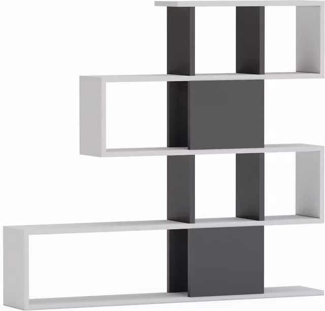Decorotika Karlin Asymmetric Geometric Bookshelf Shelving Unit in White and Anthracite, W/D/H: 120 x 20 x 110 cm