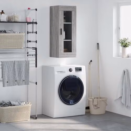 vidaXL Wall Mounted Cabinet in Grey with Glass Doors, W/D/H: 34.5 x 34 x 90 cm – 2