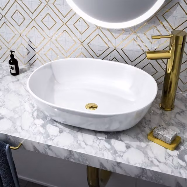 Nes Home Alveley Oval Countertop Cloakroom Basin, White, W: 48 cm, D: 35 cm