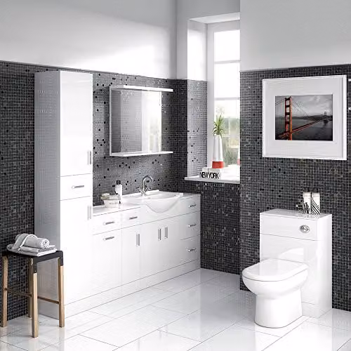Nuie Mayford White Glossy Tall Unit with Soft Close Hinged Doors and Drawers, W/D/H: 35.0 x 38.0 x 190.2 cm – 2
