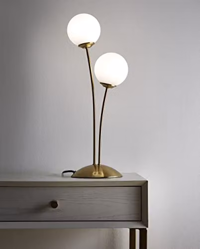 K LIVING Mabel 2 Light Table Lamp in Gold and White with Glass Spheres