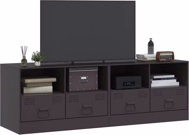Berkfield Home Set of 2 Industrial Black Steel TV Cabinets, W/D/H: 67 x 39 x 44 cm – 1