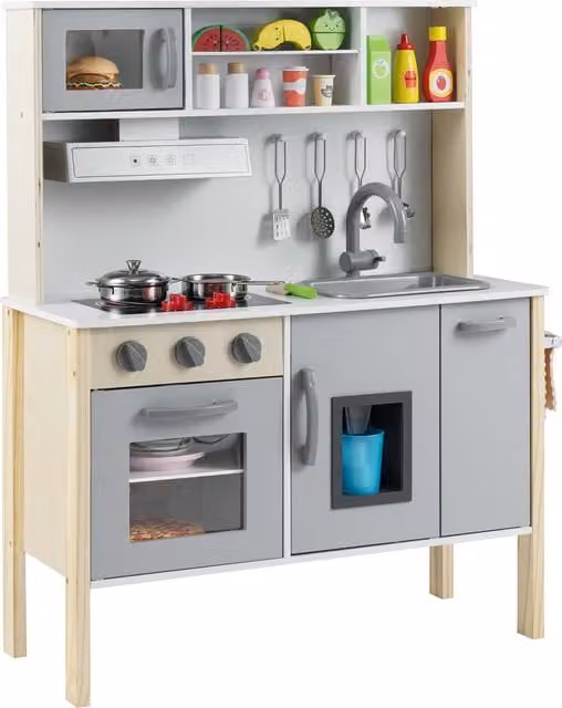 Costway Grey Wooden Pretend Play Kitchen