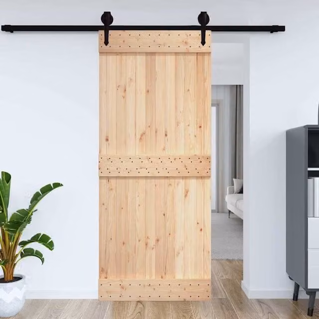 Berkfield Home Narvik Rustic Sliding Solid Wood Pine Door, Brown, W: 70 cm, H: 210 cm