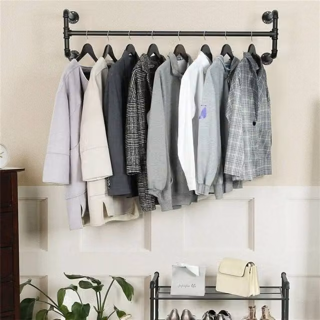 EONLION Wall Mounted Metal Clothes Storage Rack in Matt Black, W/D/H: 50 x 35 x 10 cm – 1