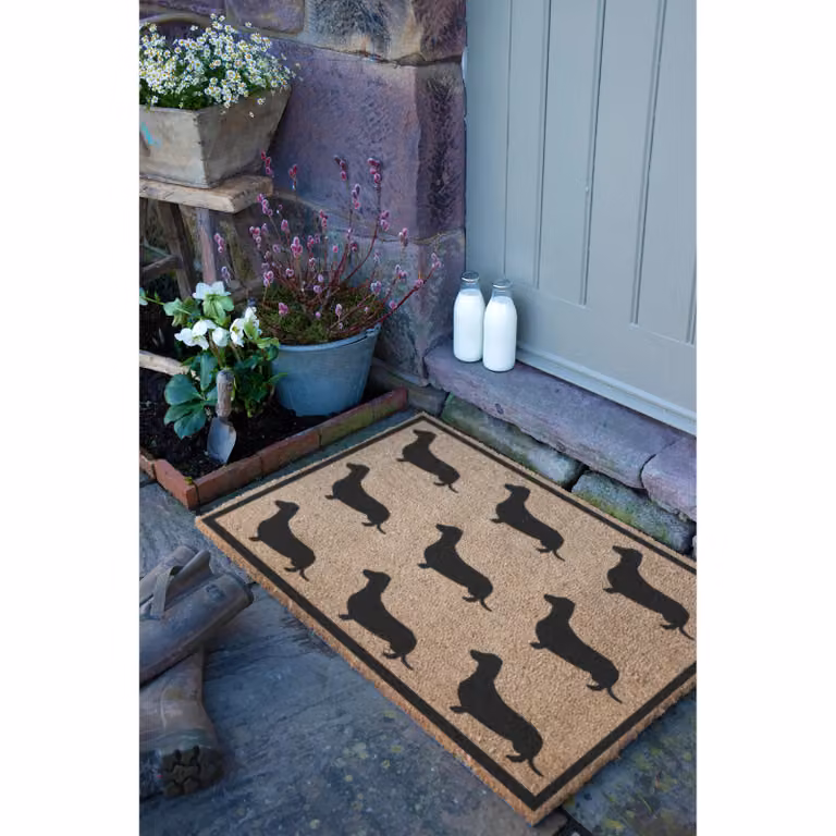 Artsy Mats Dachshund Country Coir Doormat in Black, W: 90 cm, D: 60 cm