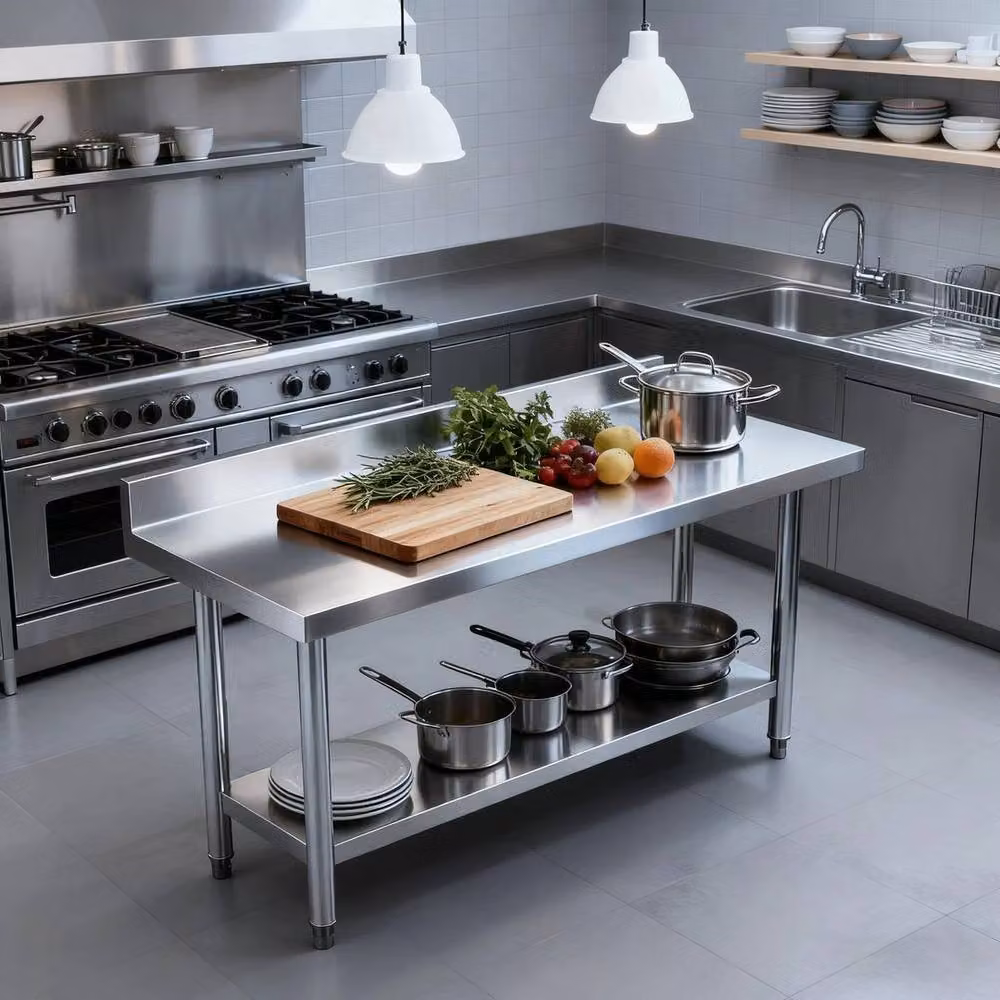 FORGEVIO Stainless Steel Catering Table with Undershelf in Silver, W/D/H: 150 x 50 x 85 cm – 2