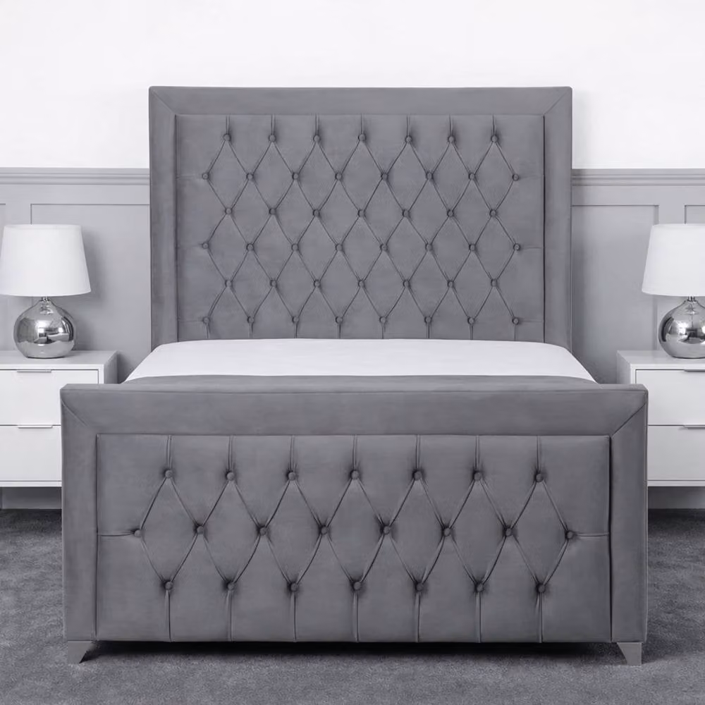 Living Comfort Bedz Ember Grey Velvet Upholstered Gas Lift Storage Bed with 48 Inch Headboard, W/D/H: 200 x 200 cm