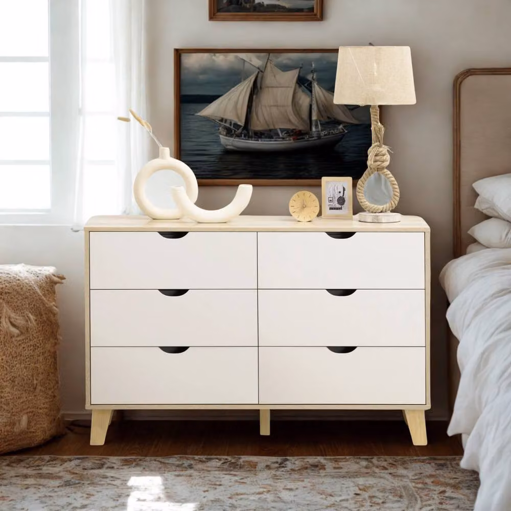 Pirlo Plush 6 Drawer Bedroom Storage Chest in Brown and White, W/D/H: 120 x 40 x 76 cm – 4