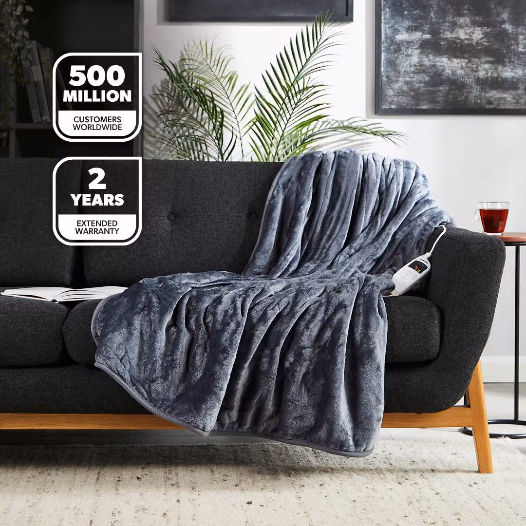 Geepas Double Size Electric Heated Flannel Throw Over Blanket in Grey, W: 130 cm x L: 180 cm – 2