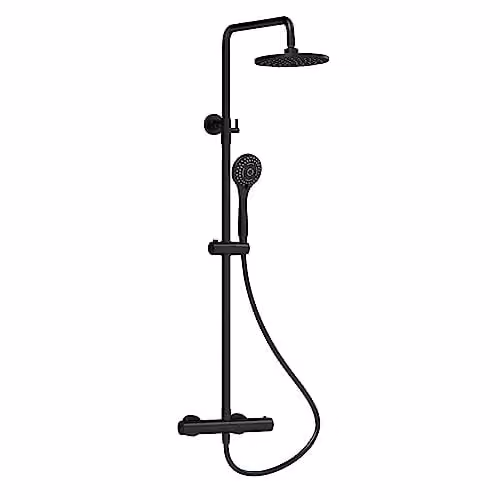 Nuie JTY475 Modern Round Thermostatic Bar Shower Set with 3 Function Handset and Telescopic Kit, Matt Black