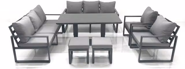 Fimous Garden Sofa Set with Height Adjustable Dining Table, 2 Chairs and 2 Footstools in Dark Grey Powder Coated Aluminium – 1