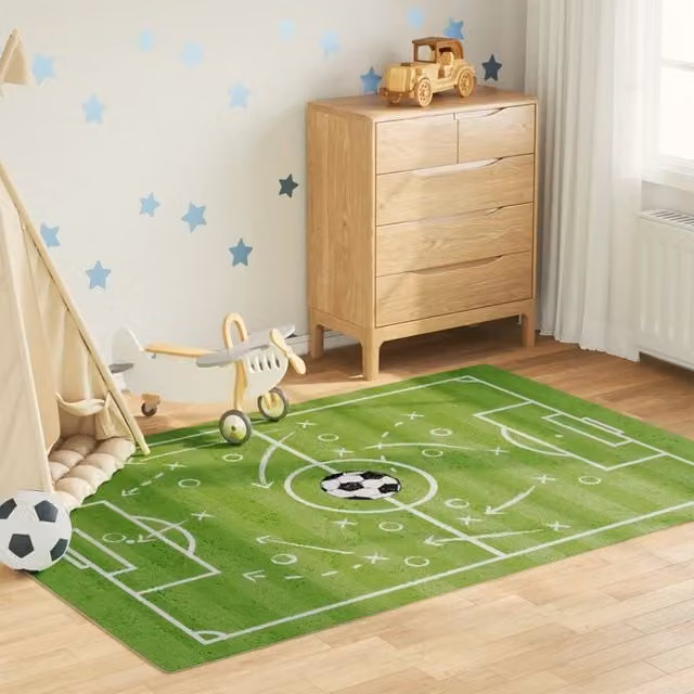 Berkfield Home Kids' Football Field Rug, Green, Washable and Anti-Slip, W: 160 cm, D: 230 cm