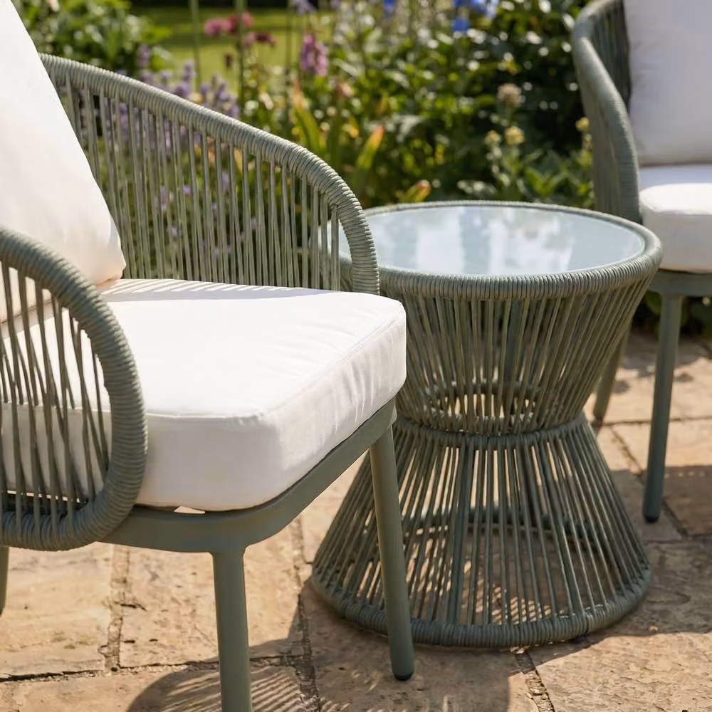 Rosewood & Stone Home Sissinghurst 3 Piece Sheesham Wood and Stone Garden Patio Set in Beige and Green – 2