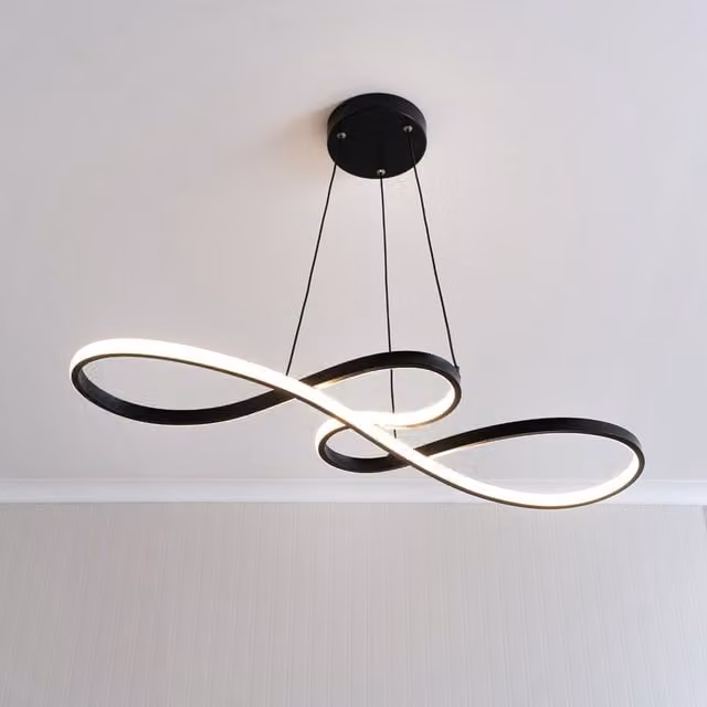 ValueLights Infinity Loop Drop Bar Integrated LED Ceiling Pendant Light Fitting, Black, Dimmable with Remote Control