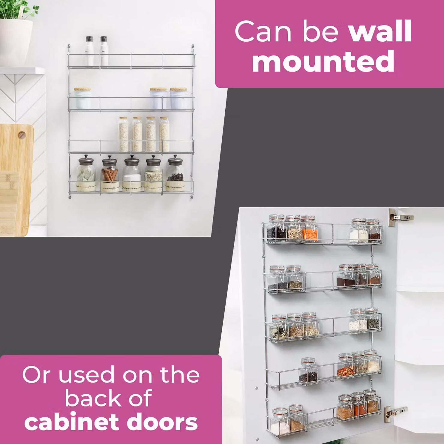 Neo 4 Tier Stainless Steel Spice Rack in Silver for Wall or Cupboard Mounting – 2