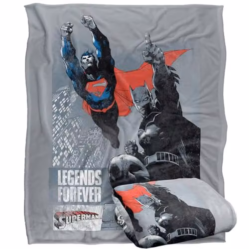 LOGOVISION Justice League Superman and Batman Double Feature Super Soft Silky Touch Fleece Throw Blanket, Multicolour, W: 127 cm x L: 152.4 cm – 1