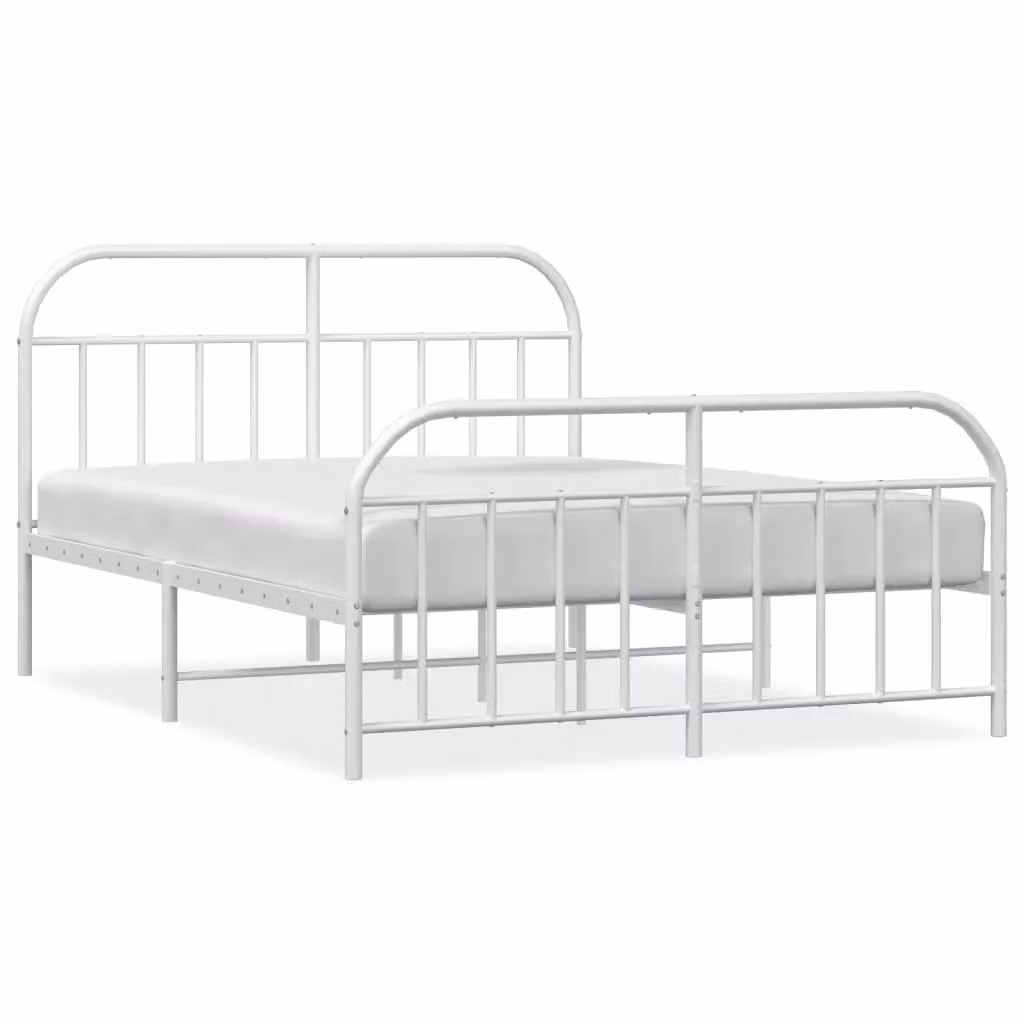Berkfield Home Metal Bed Frame with Headboard and Footboard in White, W/D/H: 140 x 200 cm – 2