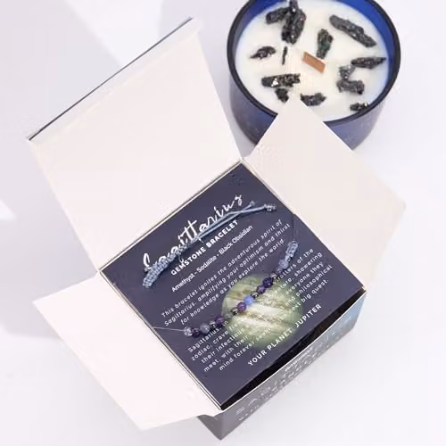 Serenityy Ancient Wisdom Zodiac Crystal Candle with Gemstone Bracelet in Blue, Turquoise and Black – 2