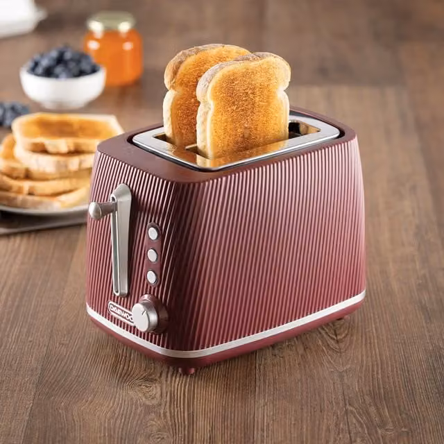 Daewoo Cascade 2-Slice Toaster with Defrost, Reheat and Cancel functions in Red – 1