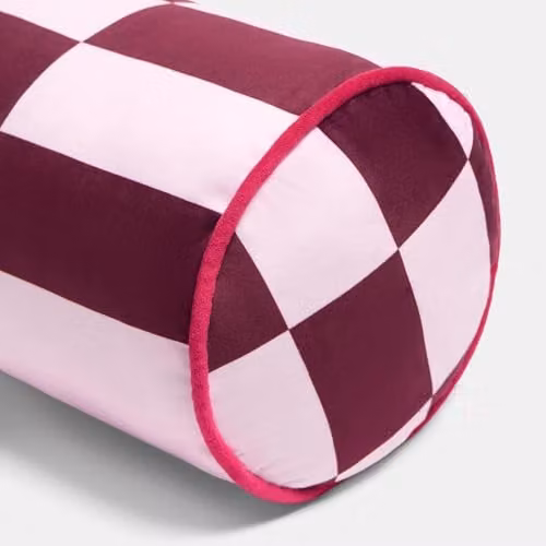 OHS Checkerboard Matte Velvet Bolster Pillow in Pink and Red, 46 x 20 cm – 4