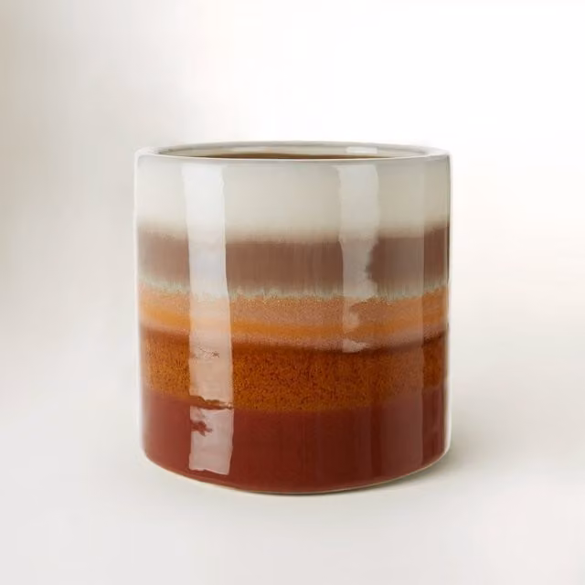 Orsina Sorrell Large Round Ceramic Tabletop Planter in Multicolour Striped Rustic Design – 1