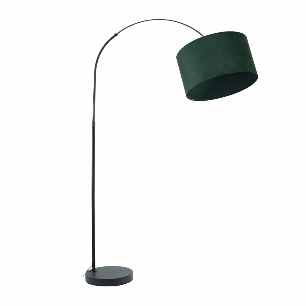 ValueLights Louis Black Arched Floor Lamp with Green Velvet Drum Shade and LED Bulb – 2