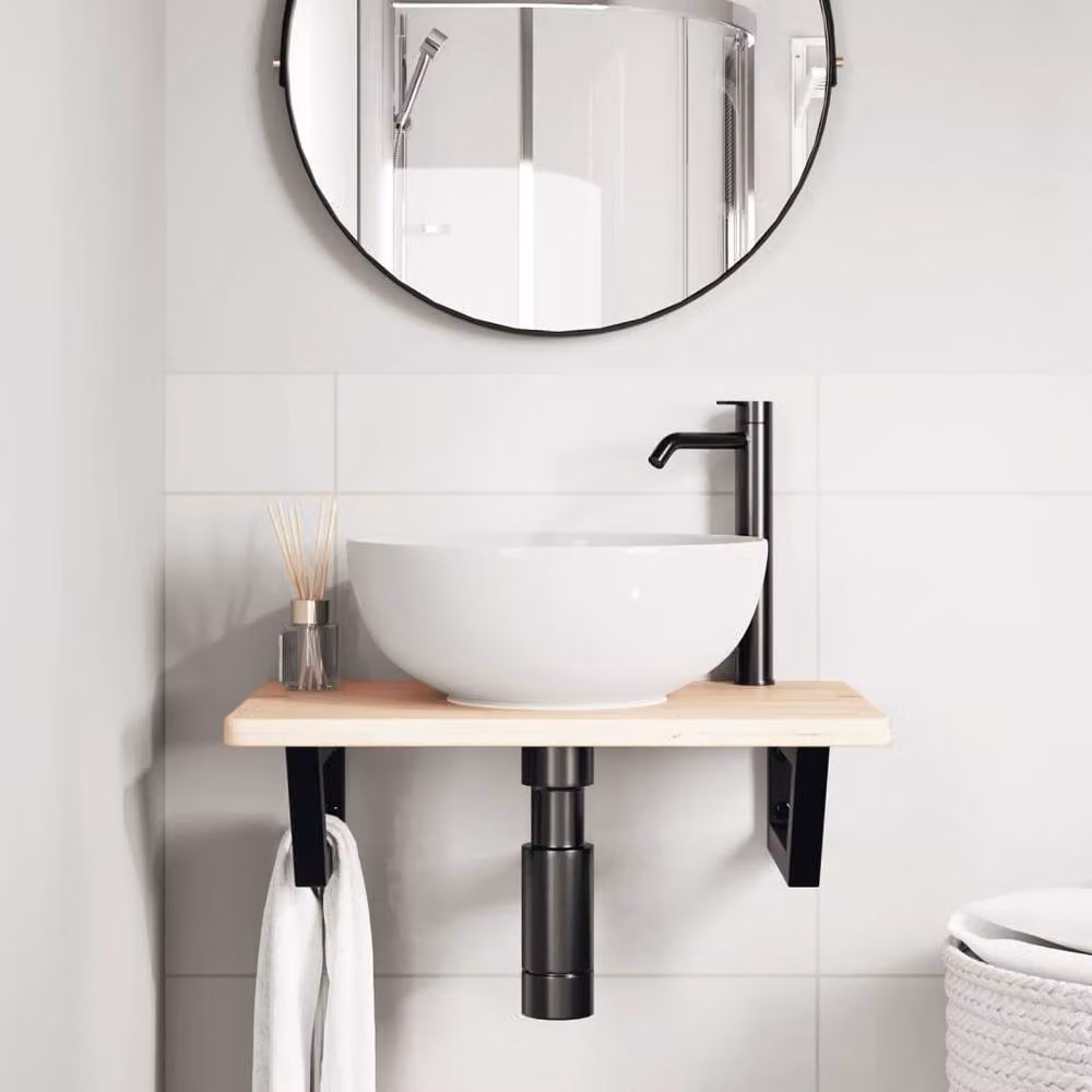Berkfield Home Wall Mounted Basin Shelf in Brown Oak and Steel – 2