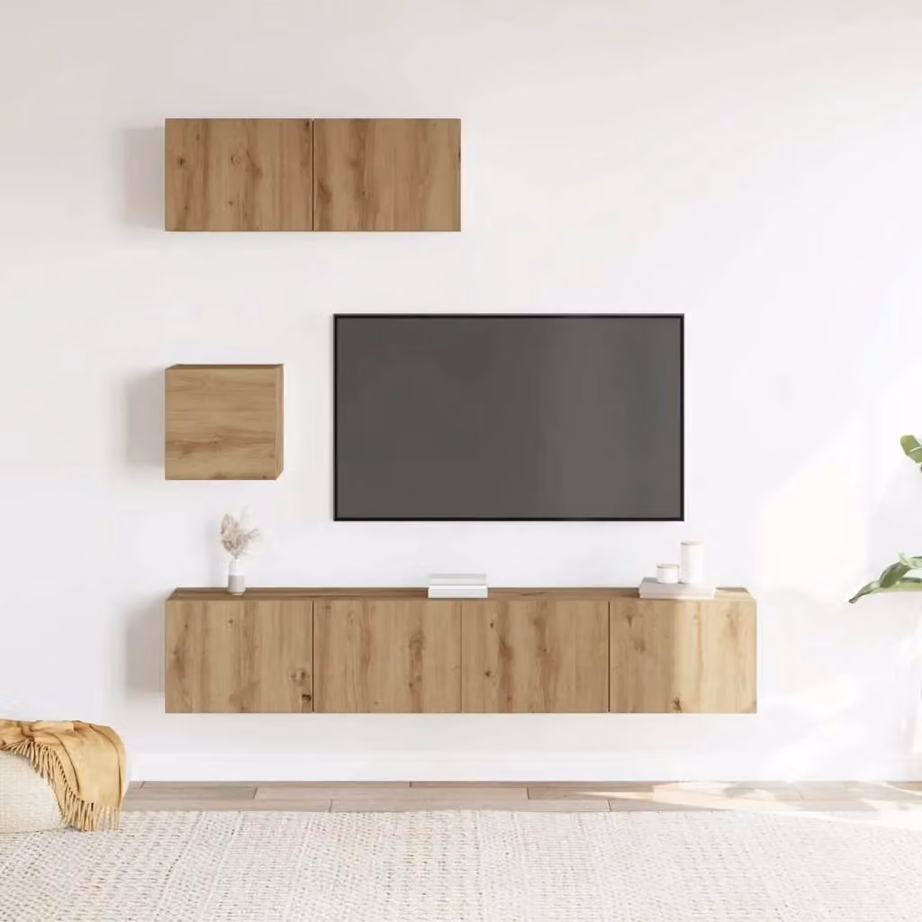 Berkfield Home 4 Piece Wall-mounted TV Cabinet Set in Artisan Oak and Brown Matt Wood – 2