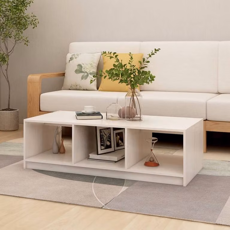 Berkfield Home Modern White Solid Pinewood Coffee Table W/D/H: 110 x 50 x 34 cm