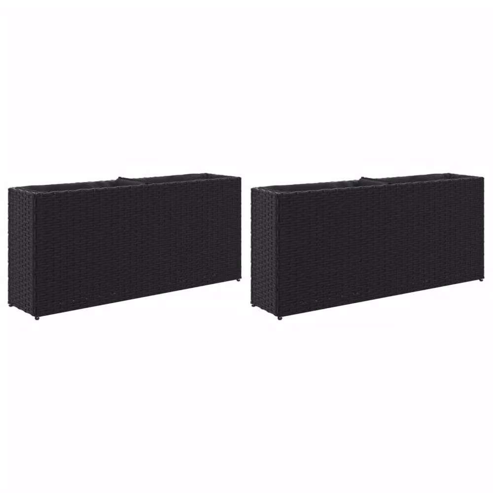 Berkfield Home Garden Planters with 2 Pots, Black Poly Rattan, W/D/H: 90 x 20 x 40 cm – 2
