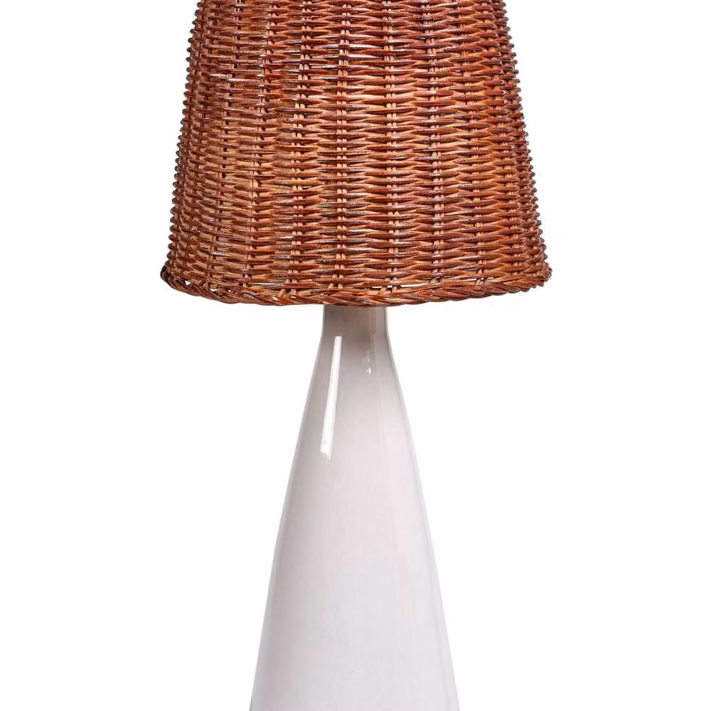 Wyld and Coco White Ceramic Table Lamp with Natural Rattan Shade – 2