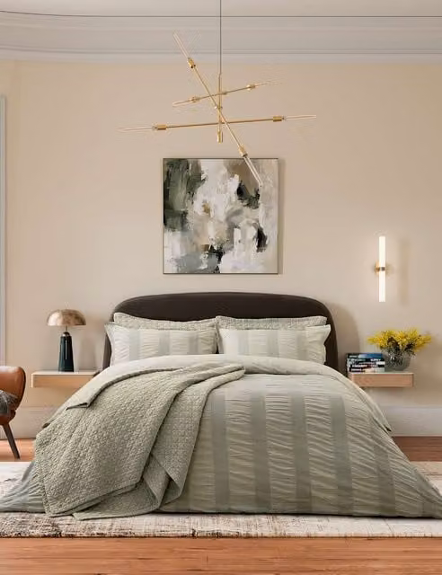 Bedeck of Belfast Pure Cotton Waffle Stripe Bedding Set with Pillowcase, Green, W: 140 cm, L: 200 cm