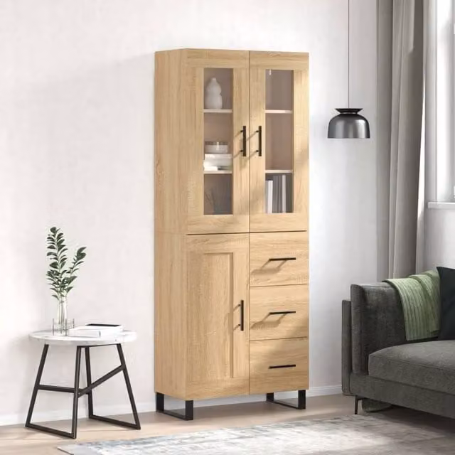 Berkfield Home Sonoma Oak Highboard in Light Tan Beige, W/D/H: 69.5 x 34 x 180 cm – 1