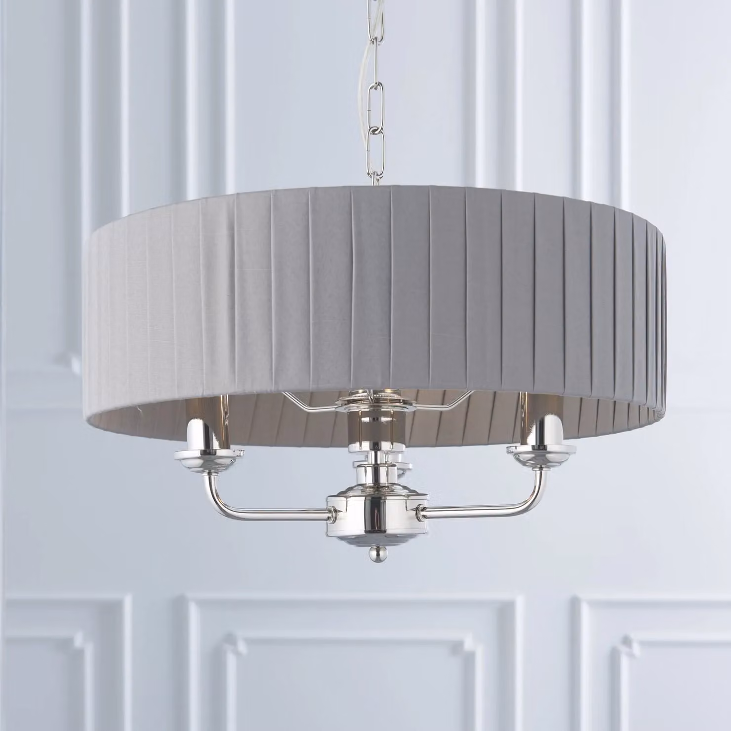 Loops Height Adjustable Ceiling Pendant Light in Silver and Grey Fabric – 3